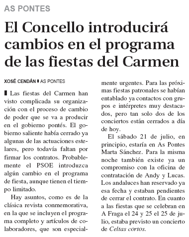 El progreso: El concello introducirá cambios en el programa de las fiestas del Carmen