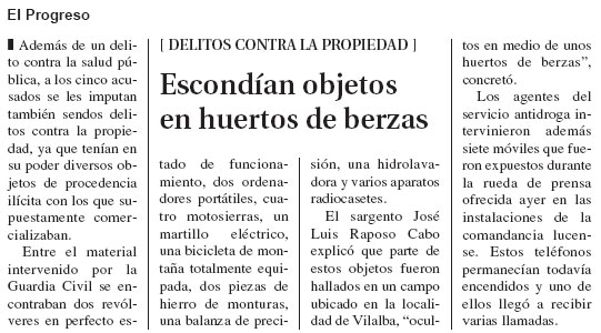 Escondían objetos en huertos de berzas